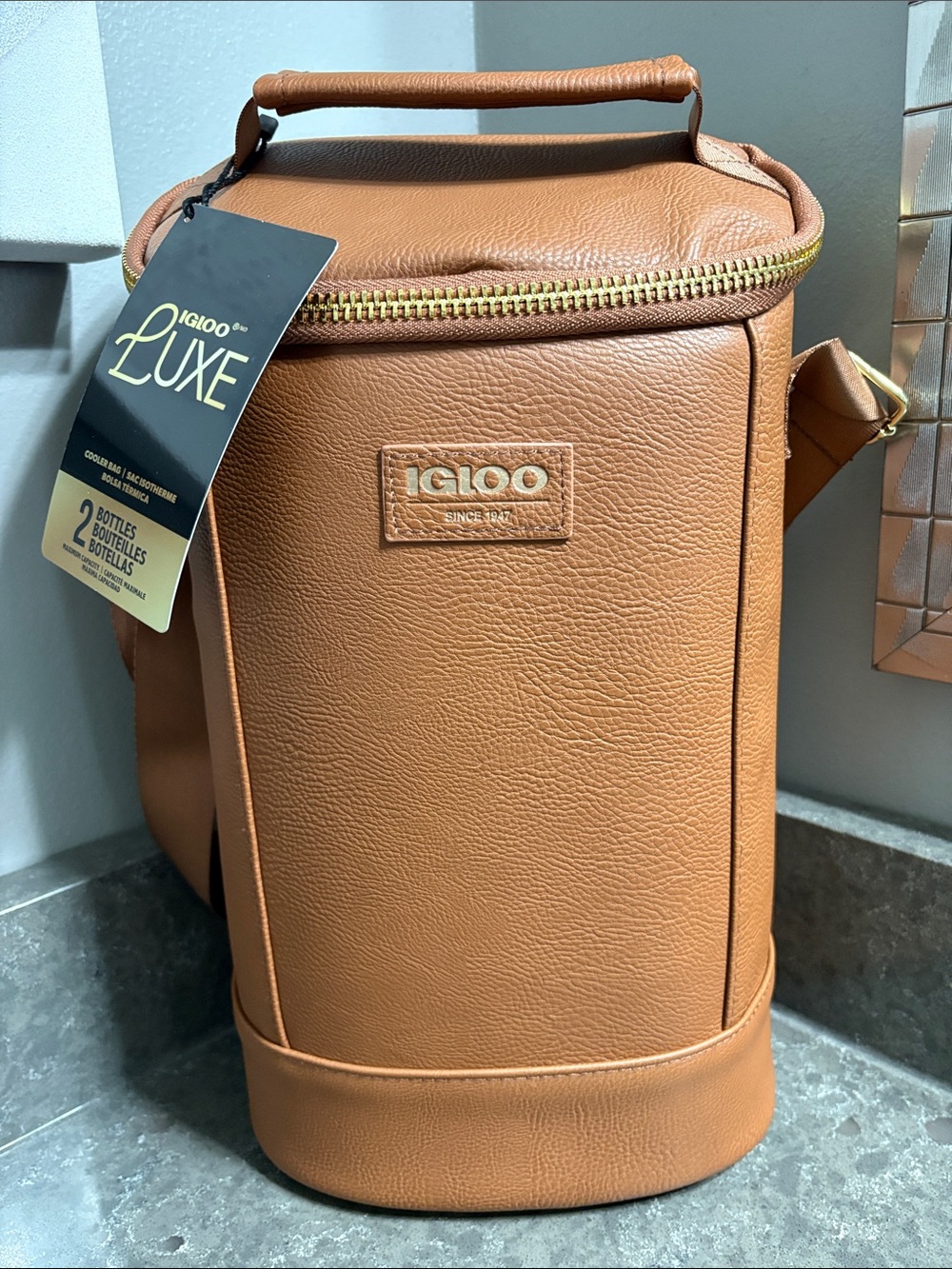 Igloo Luxe 2 Bottle Insulated Wine Cooler Tote - Cognac Brown